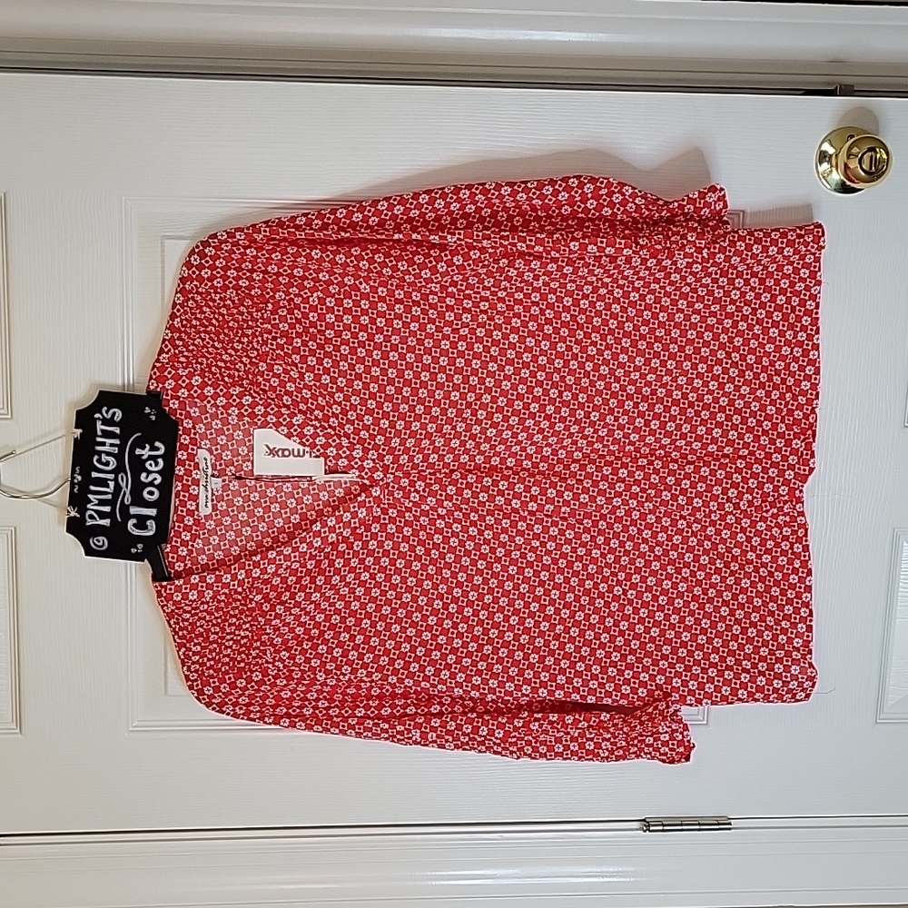 Ava Christine Large Blouse New Orange White Long Sleeve